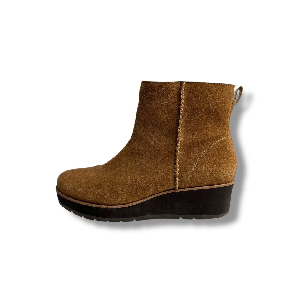 ABEO Kaleigh Women's Tan Suede Wedge‎ Ankle Boots Side Zip Cozy Lined Size 11